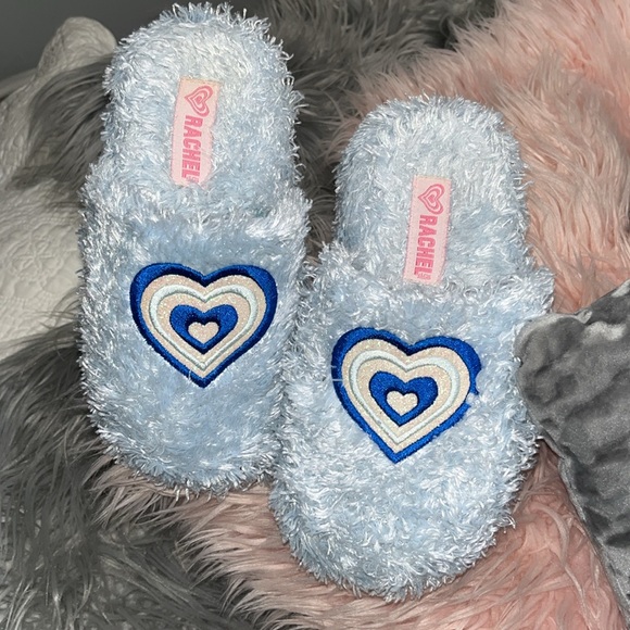 Fuzzy Slippers Rachel Girls 2/3 Large House Shoes Baby Blue Slip On - Picture 3 of 12